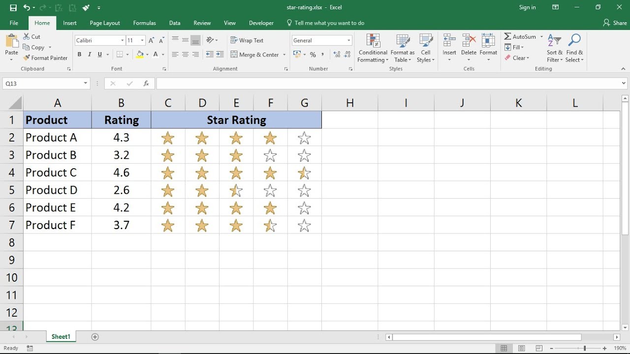 Insert Star Symbol In Excel